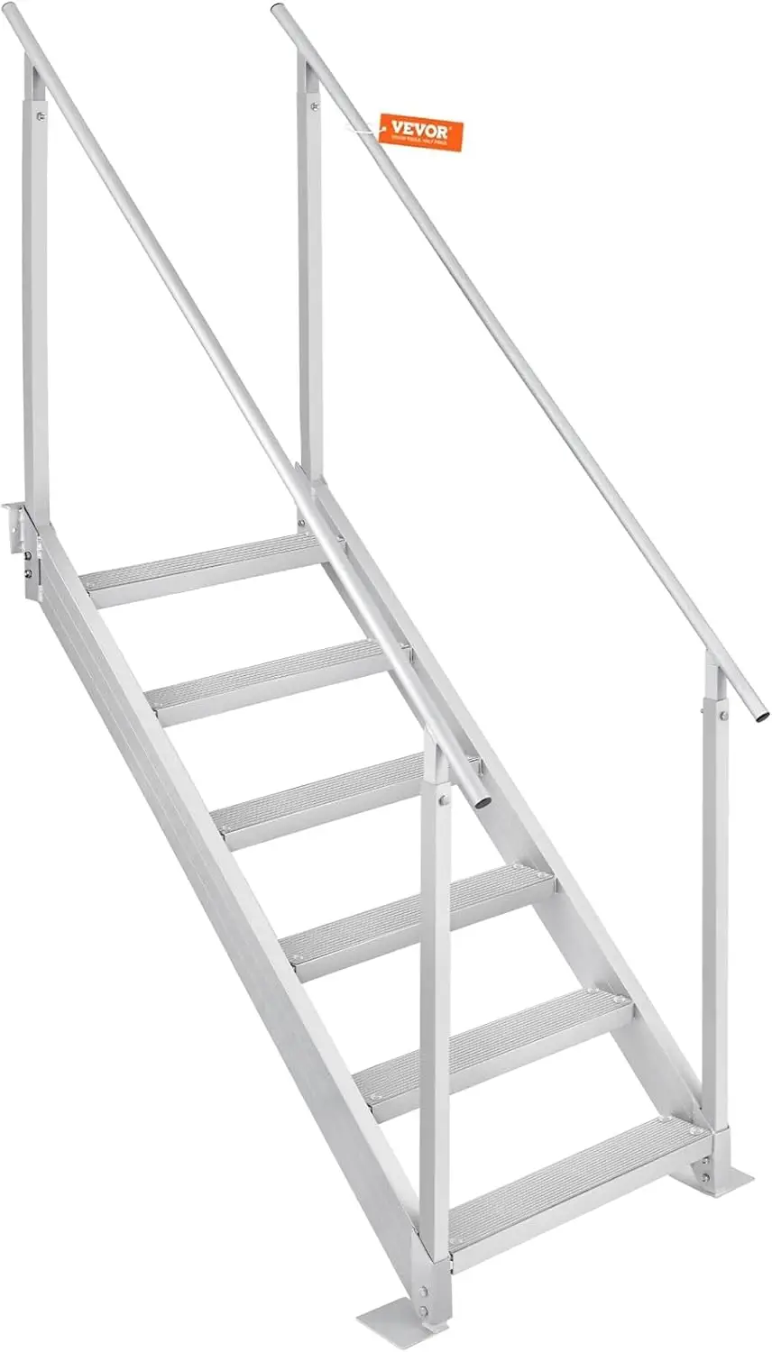 Dock Stairs 6 Steps 500lbs Load Pool Steps, Adjustable Height Aluminum Dock Ladders Pontoon Boat Ladder with Handrails