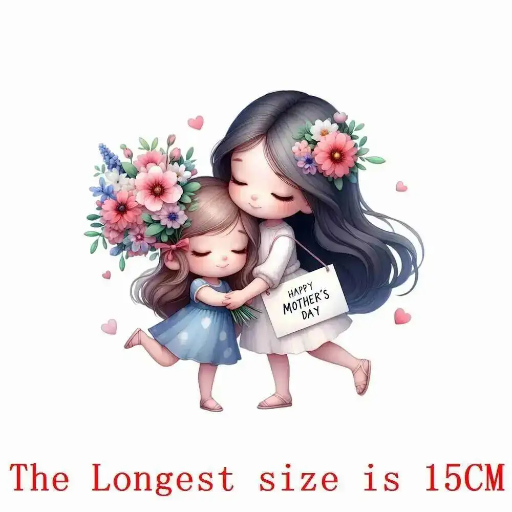 15cm Kids Cute Flower Girl Iron On Heat Transfer Sticker For Clothes Pinted Vinyl Thermal Appliques Washable T-Shirt Decal