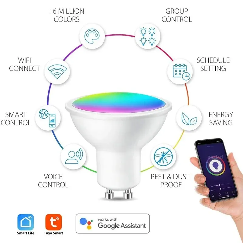 Lampada Bluetooth GU10 Lampadina intelligente Tuya RGB 220V Lampadine a LED Lampadina a LED intelligente 9W per Google Home Assistant