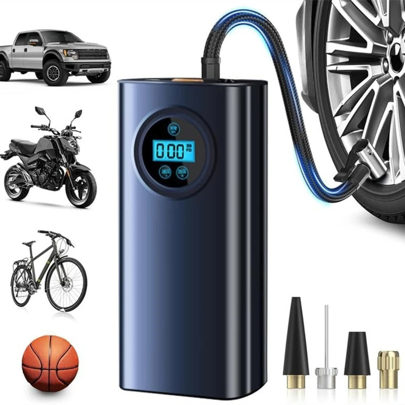 

7,4 В 80 Вт 17 л/мин перезаряжаемый автомобильный воздушный компрессор портативный насос для накачивания шин со светодиодным дисплеем для автомобиля, мотоцикла, велосипеда, баскетбола