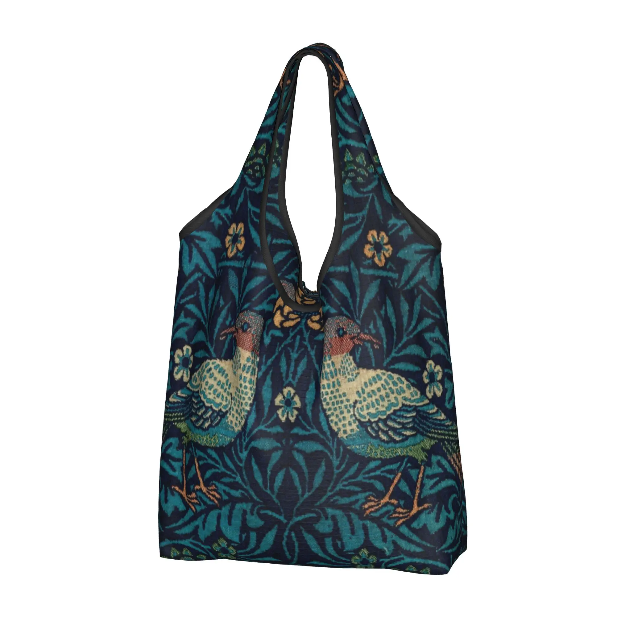 Recycling Bird by William Morris Shopping Bag Women Tote Bag Portable Textile Pattern Grocery Shopper Bags