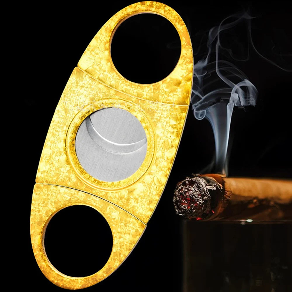 

Professional Cigar Guillotine Cutter with Stainless Steel Blade, Gold Ice Flower Design, Portable Scissors