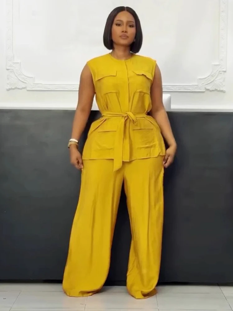 

Комплекты из 2 предметов, женский наряд, топ без рукавов на шнуровке и брюки, шикарные повседневные летние женские комплекты брюк, уличная одежда