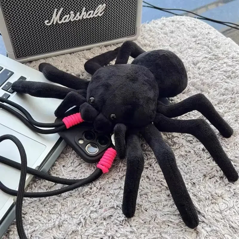 Handmade 3D Horror Plush Spider Phone Case, suitable for iPhone 17, 16, 15, 14, 12, 11, Pro Max, made of soft silicone material.