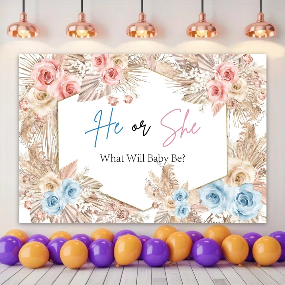 Gender Reveal Backgrounds for Photographs Boy or Girl What Will Baby Be Blue Pink Gold Glitter Baby Shower Party Photo Backdrop