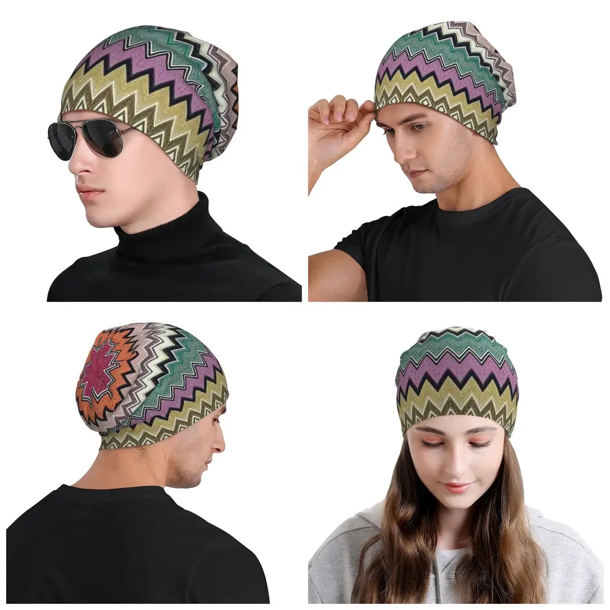 Luxury Classic Zig Zag Beanie Cap Unisex Winter Warm Bonnet Knit Hats Cool Modern Bohemian Geometric Skullies Beanies Hats For