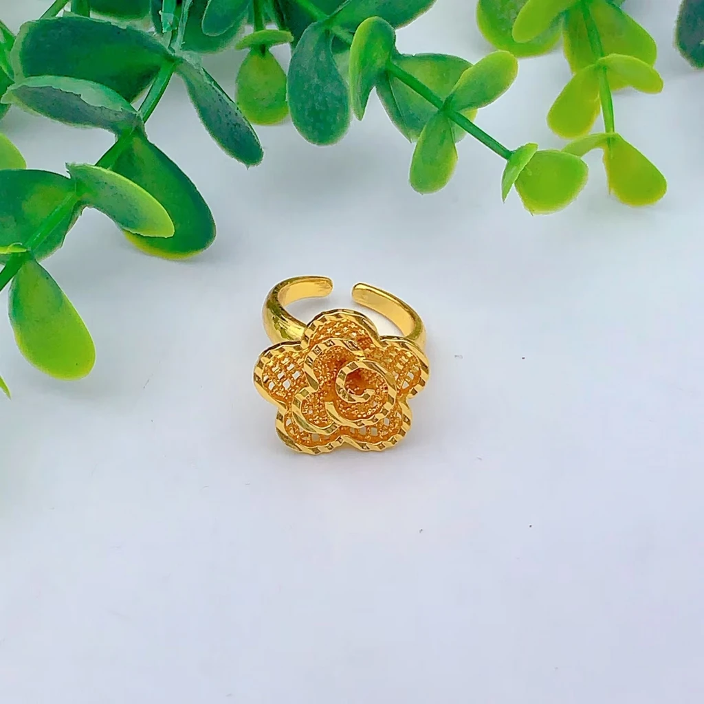 Nigerianisches 24K Goldfarbenes Brautschmuckset für Frauen, äthiopisches Dubai-Blumen-Halsketten-, Armband-, Ohrring- und Ringset, Partygeschenk – Detail 5