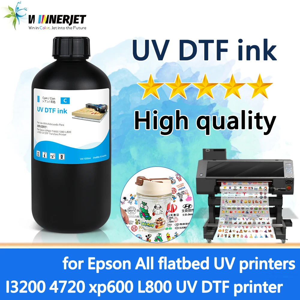 

Winnerjet для Epson Все планшетные УФ-принтеры для I3200 4720 xp600 L800 УФ-принтер DTF 1000 мл УФ-чернила DTF