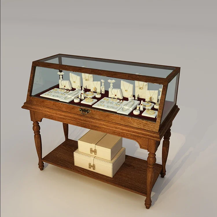 

American jewelry table jewelry store medieval solid wood tea space glass cabinet