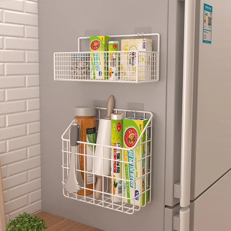 Kitchen Refrigerator Shelf Punch-Free Storage Wall Mount Top Outer Side Hanging Hanging Basket Plastic Wrap Rack