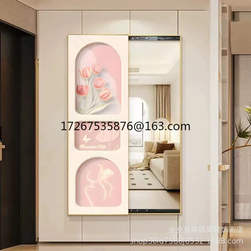 

Porch decorative painting push-pull full-body mirror light luxury full-length mirror hidden sliding mirror painting