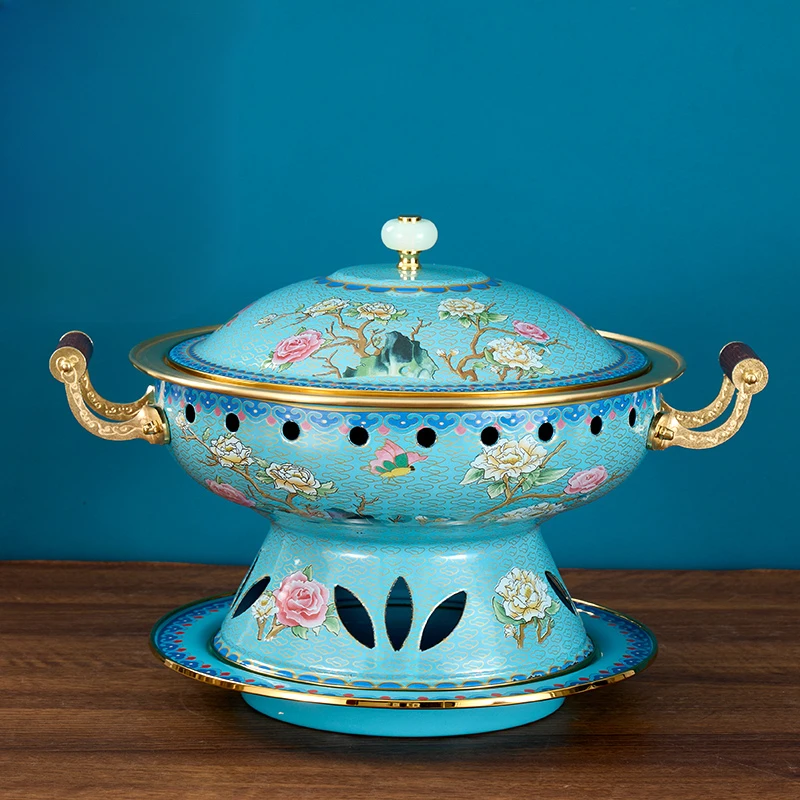 

Eco-Friendly Cloisonne Copper Hot Pot, Multi Person Meal Alcohol Oven Chafing Dish , Premium Red Hotpot, Elegant Copper Pots