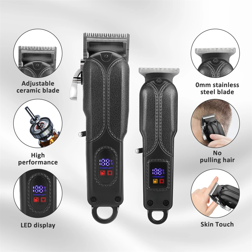 Professional Hair Clipper Set Rechargeable Hair Trimmer with LCD Digital Display Cordless Barber Hair Cutting Machine