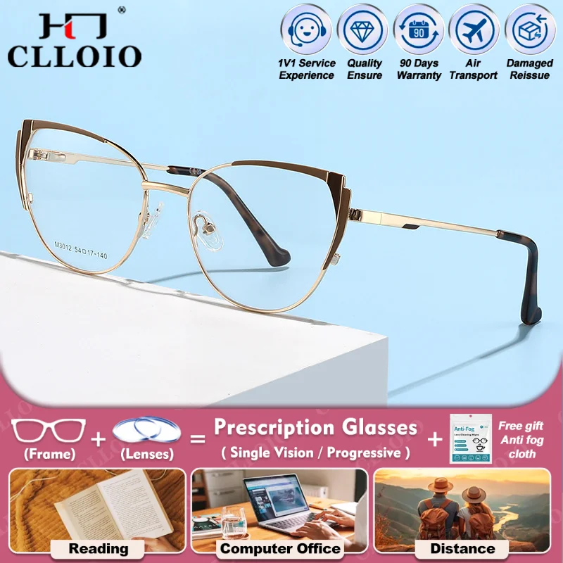 

CLLOIO Fashion New Geometric Cat Eye Design Progressive Prescription Reading Glasses Women Anti Blue Ray Photochromic Eyeglasses