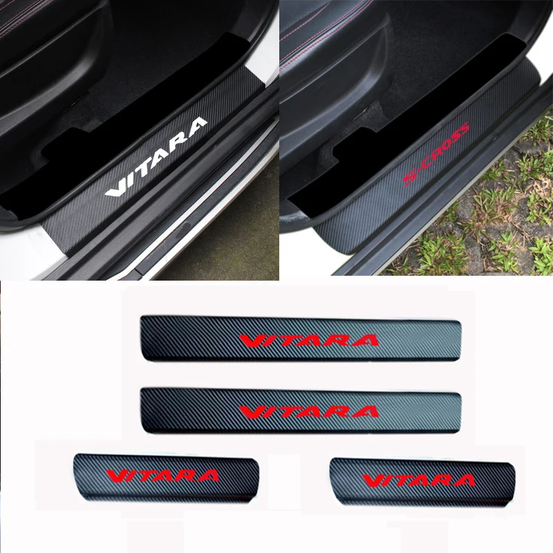 4PCS carbon fiber vinyl sticker Car Door Sill Scuff Plate For Suzuki Vitara  s-cross Auto Parts Accessories