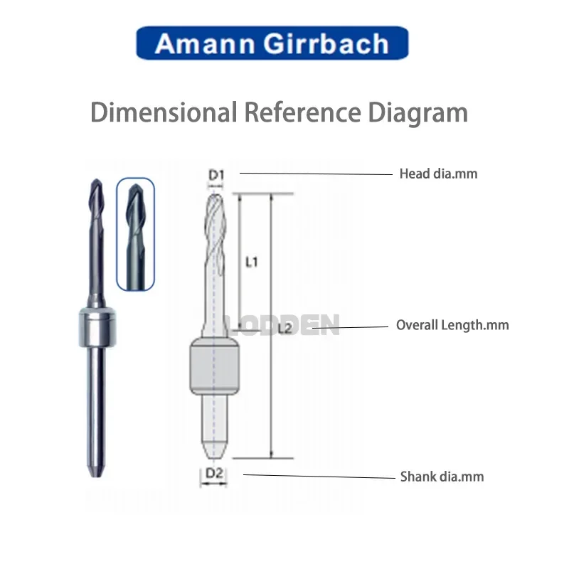 LODDEN Amann Girrbach 연삭용 밀링 커터, 리튬 디실리케이트 치과 실험실, CAD CAM 재료 제품, 0.4mm, 1.0mm, 1.4mm, 1.8mm