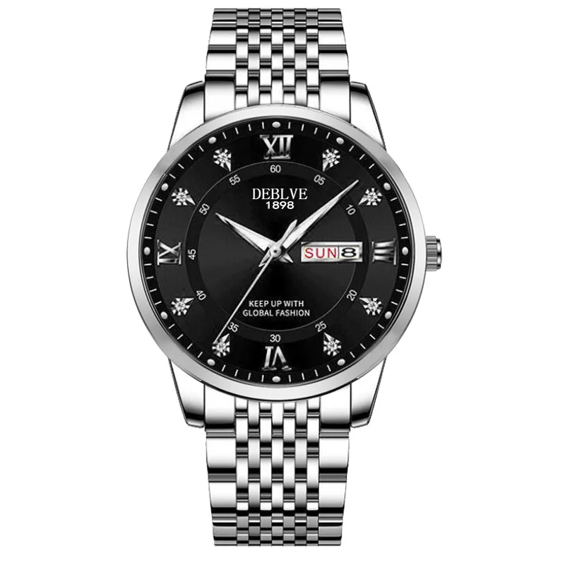 Men's Solid Strap Business Double Calendar Watch