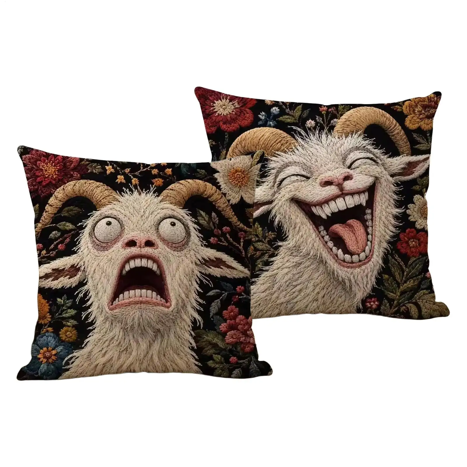 Funny Screaming Goat Pillow Case Organic Short Plush Cushion Covers Breathable Washable Wrinkle-Resistant for Sofa Bed Home Room
