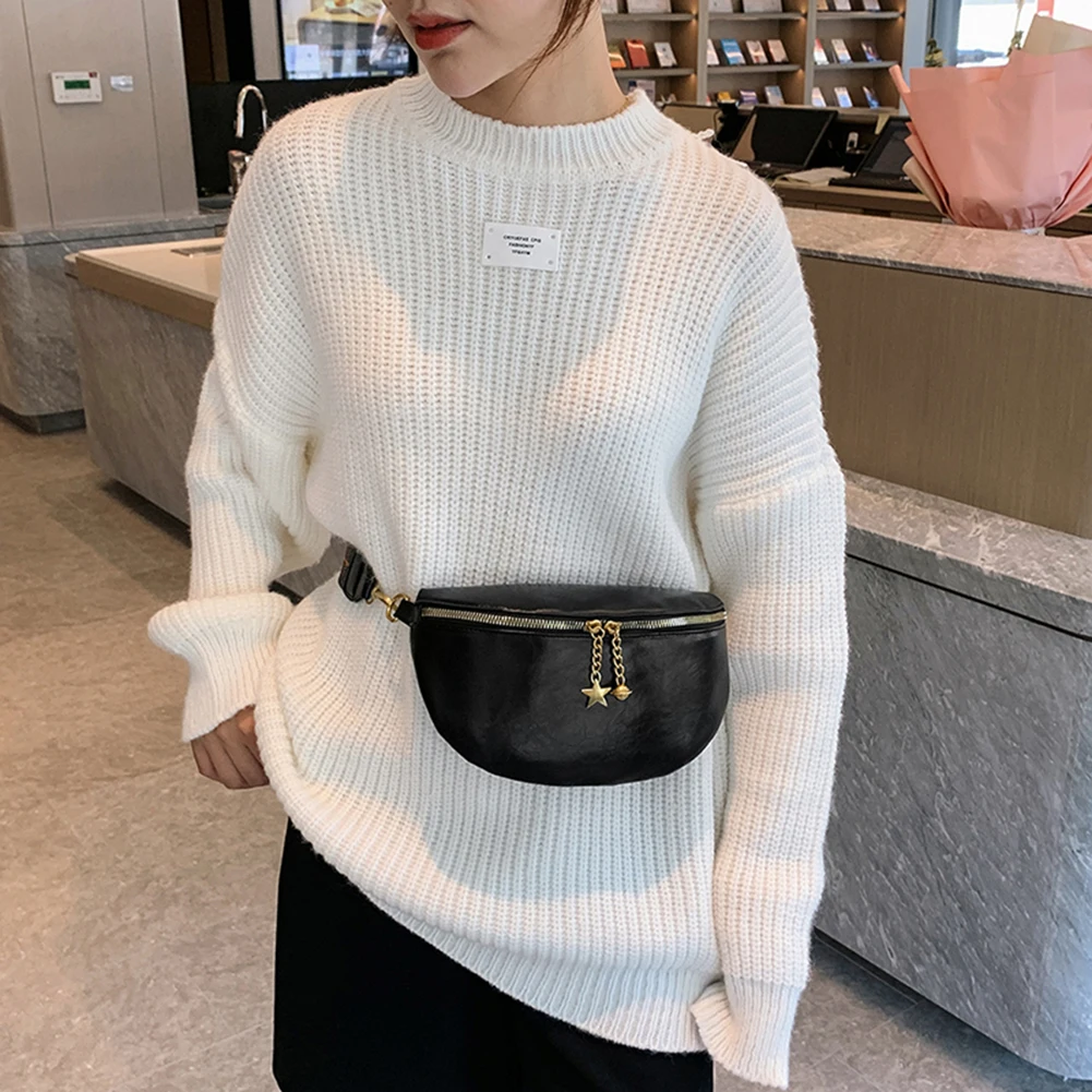 Fashion PU Leather Women Waist Bag Vintage Print Wide Strap Fanny Pack Ladies Solid Color Crossbody Bag High Quality Banana Bags