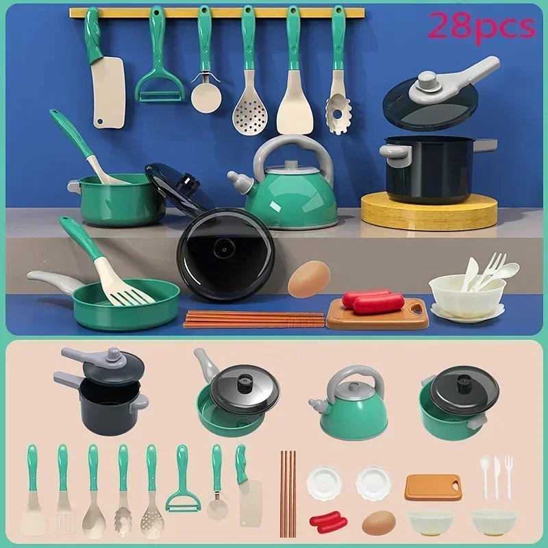 Set De 28 Accesorios De Cocina Reales Para Niños | Incluye Olla De Inducción De Baja Potencia | Delantal Y Mangas | De 6 A 12 Años
