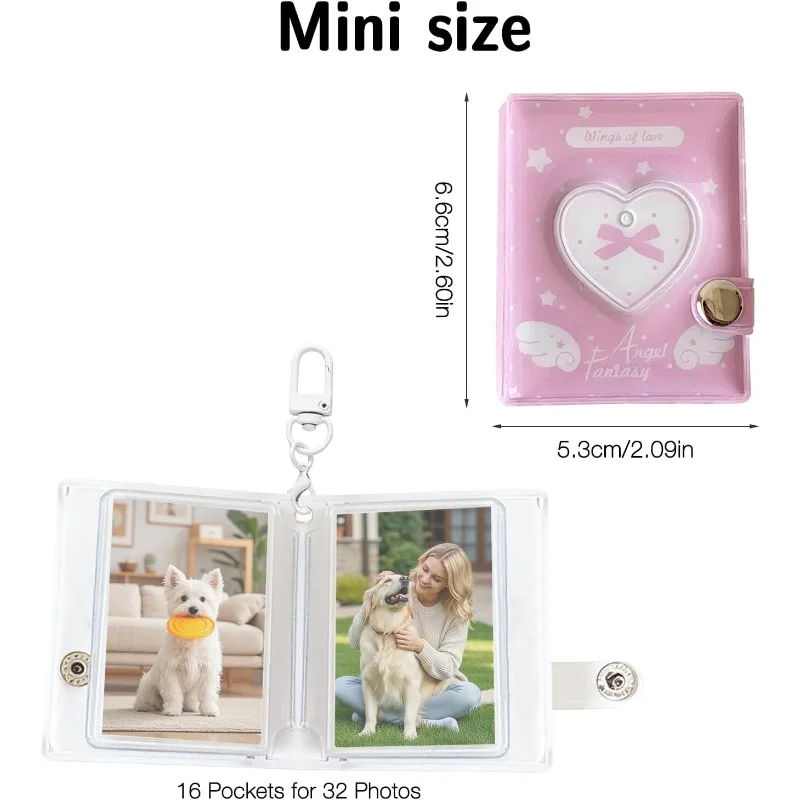 Mini Photo Album Keychain - Portable Kpop Photocard Binder With Heart Charm, Holds 32 Photos 2 Inch view 2