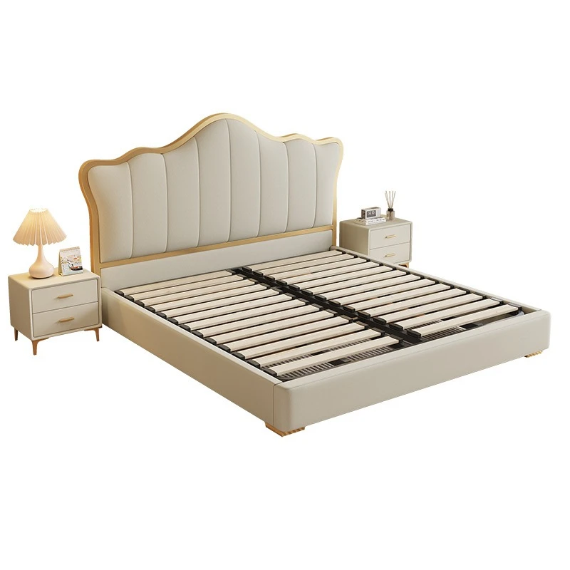 

Cream wind technology cloth solid wood bed, modern and simple 1.8 meter double bed for home use, small apartment 1.5 meters