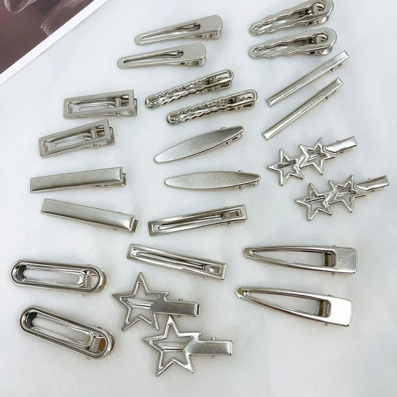 8 Stück Mädchen-Haarspangen Silberne Metall-Entenschnabelclips Damen-Haarklammern Seitliche Ponyclips Damen-Haarspangen Haaraccessoires – Detail 5