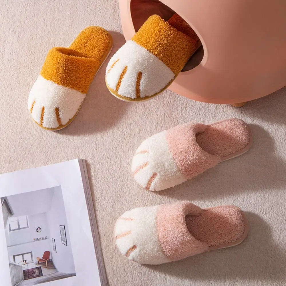 Zapatillas informales con forma de pata de gato de peluche para gatito, pantuflas creativas con garra de gato, chanclas mullidas suaves de invierno para interiores