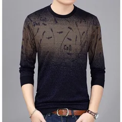 2023Men'sSpring and Autumn Gradient Round Neck Pullover Jacquard Line Casual Fashion Elegant Commuter Long sleeved Knitted Shirt