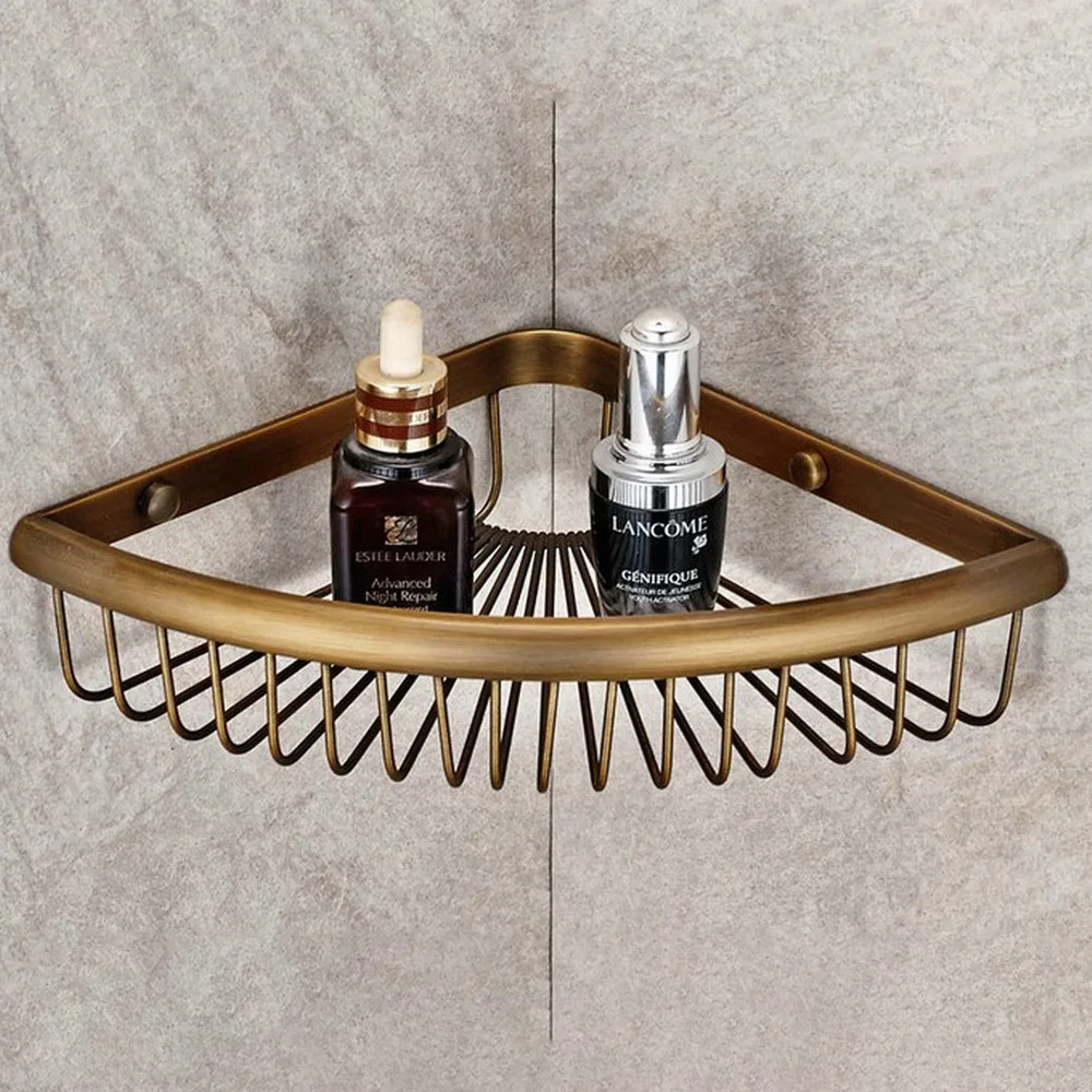 Vintage Retro Antique brass Wall Mounted Bathroom Single Tier Corner Shower Shelf Storage Basket Bathroom Accessory mba510
