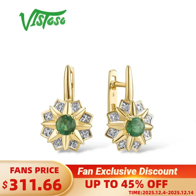 

VISTOSO Gold Earrings For Women 14K 585 Yellow Gold Sparkling Emerald Luxury Diamond Wedding Anniversary Elegant Fine Jewelry