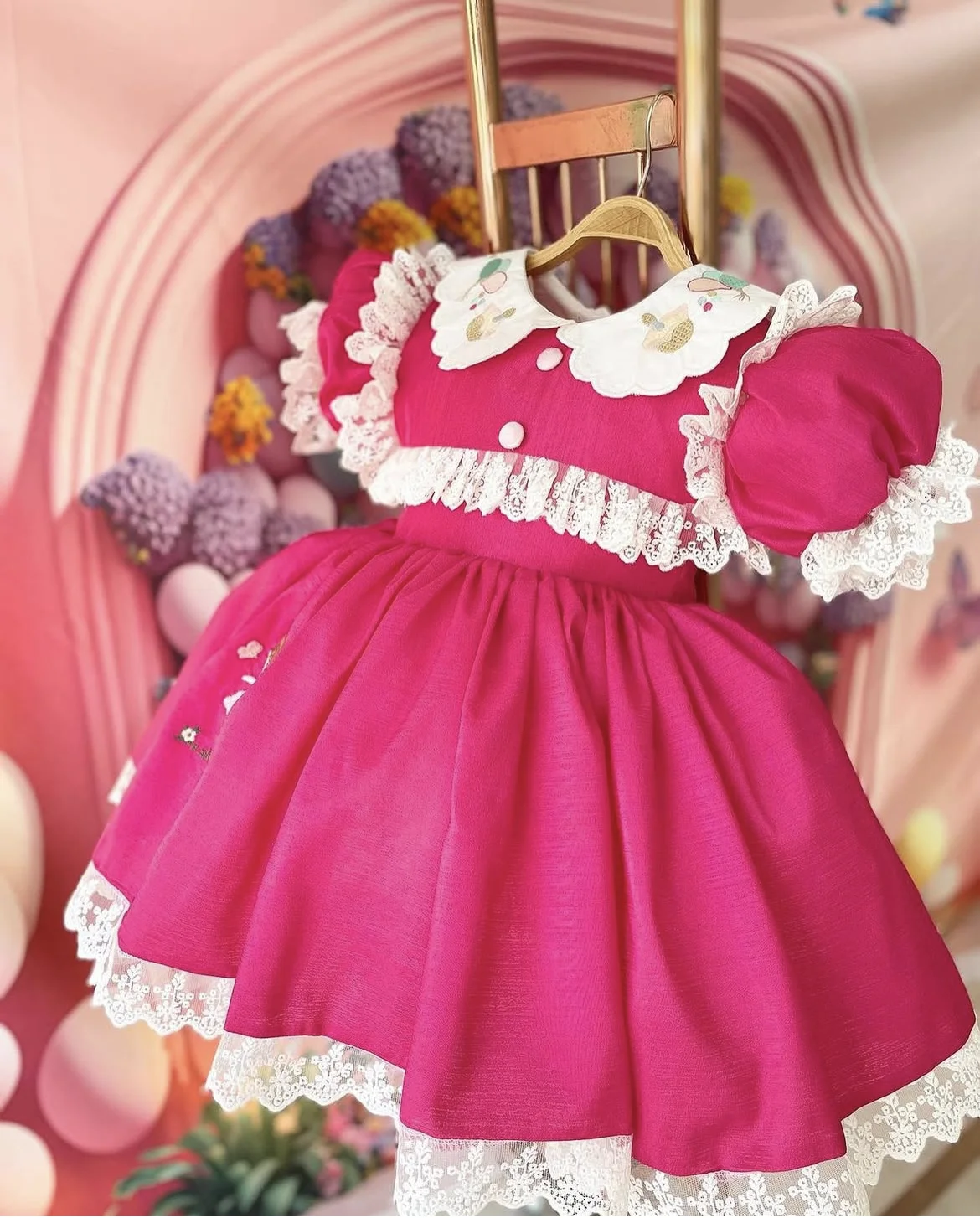 0-12Y Baby Girl Summer Embroidery Rose Red Dress for Party Eid Birthday Photography Casual B83