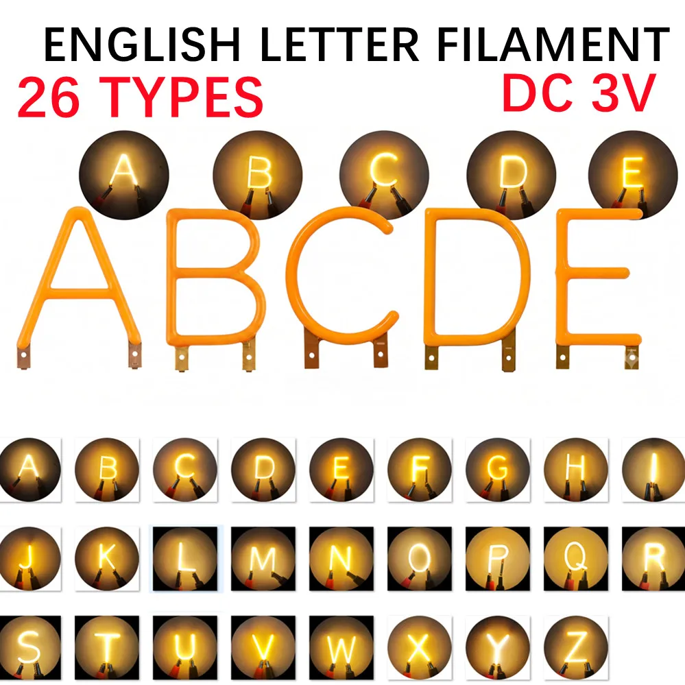 Wholesale English Letter Filament COB LED Filament DC3V Candle Edison Yellow Diodes Party Decoration Light Accessories DIY
