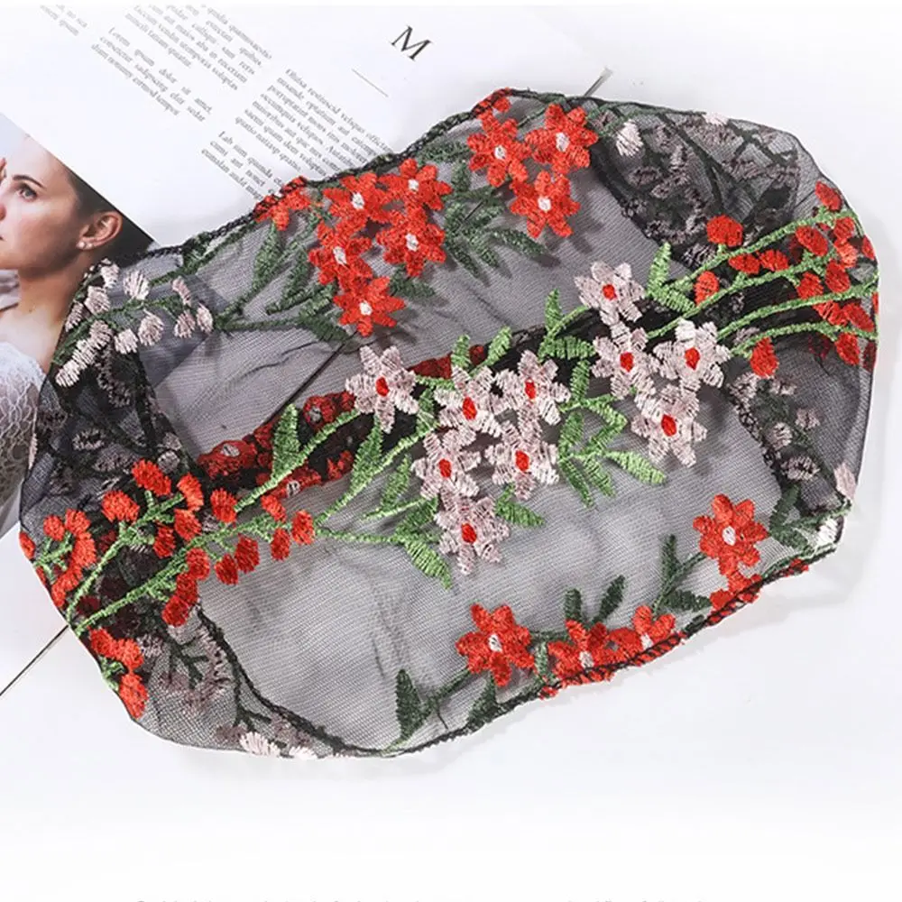 Multicolor Embroidered Headscarf Fashion Wide Edge Thin Lace Headwear Ethnic Floral Flower Pattern Headband Female