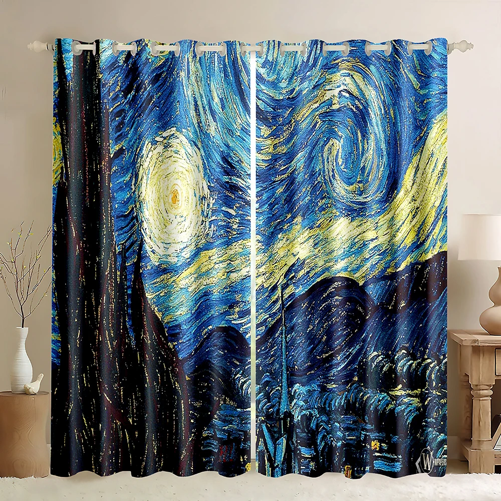 Window Curtains Starry Night by Vincent Van Gogh Art Decor Oil Painting Modern Art impressionist Painting Blackout Curtains