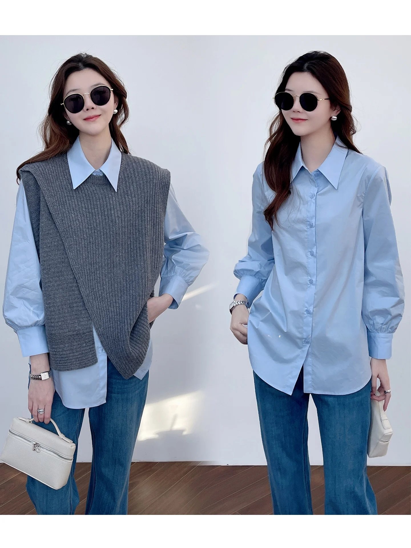 

Корейский модный комплект из 100% шерсти: жилет и топ с асимметричным разрезом, женский, на весну, новый, свободный крой, длинный рукав, на пуговицах