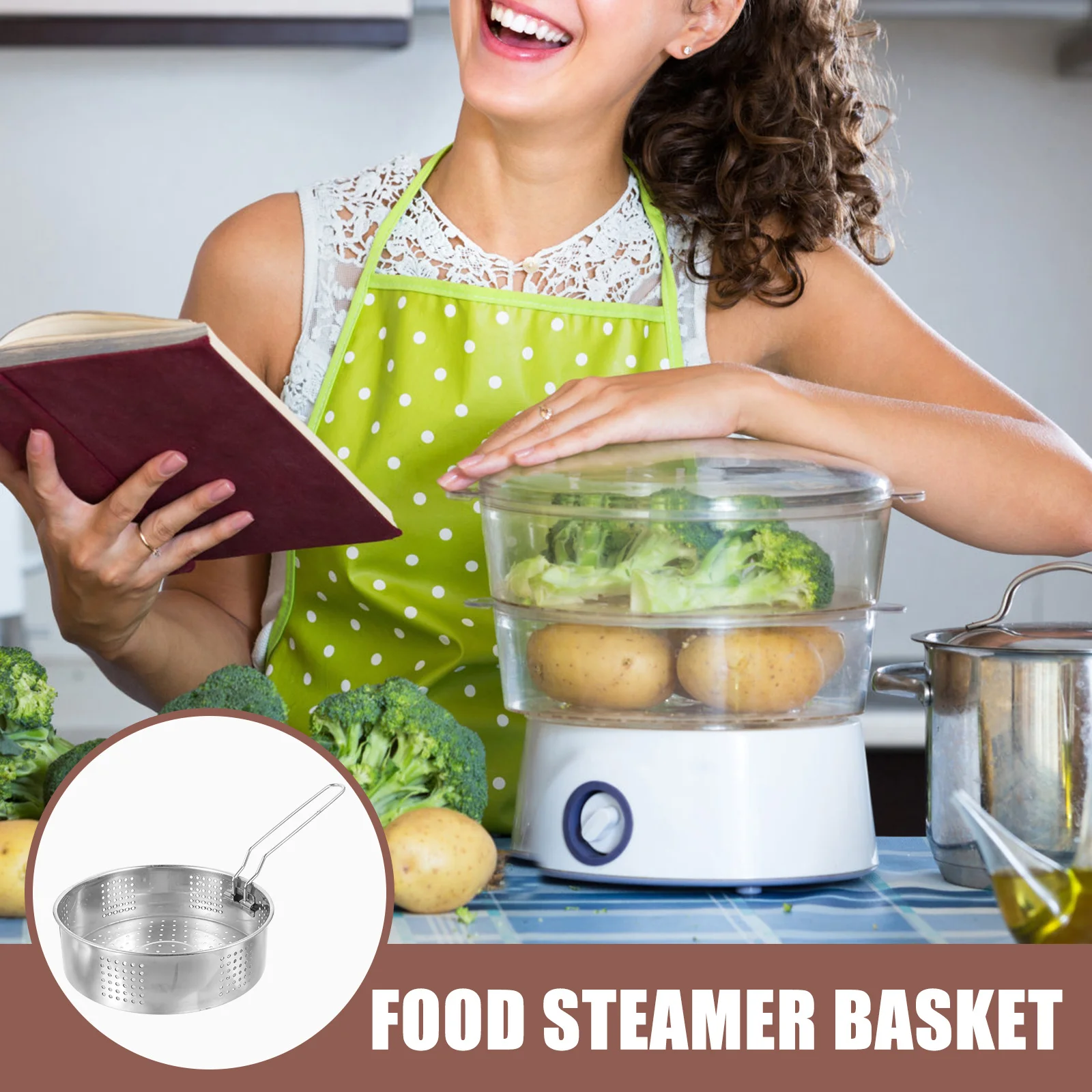 

Stainless Steel Steaming Basket Food Steaming Tray Foldable Handle Vegetable Steamer Rice Corn Seafood Meat Bun Pot