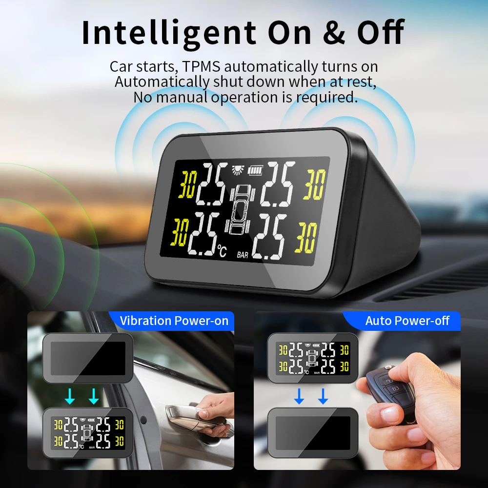 2024 New Tire Pressure Monitoring System Temperature Warning Fuel Save Solar TPMS Car Tyre Pressure Monitor Air Pressure Gauge