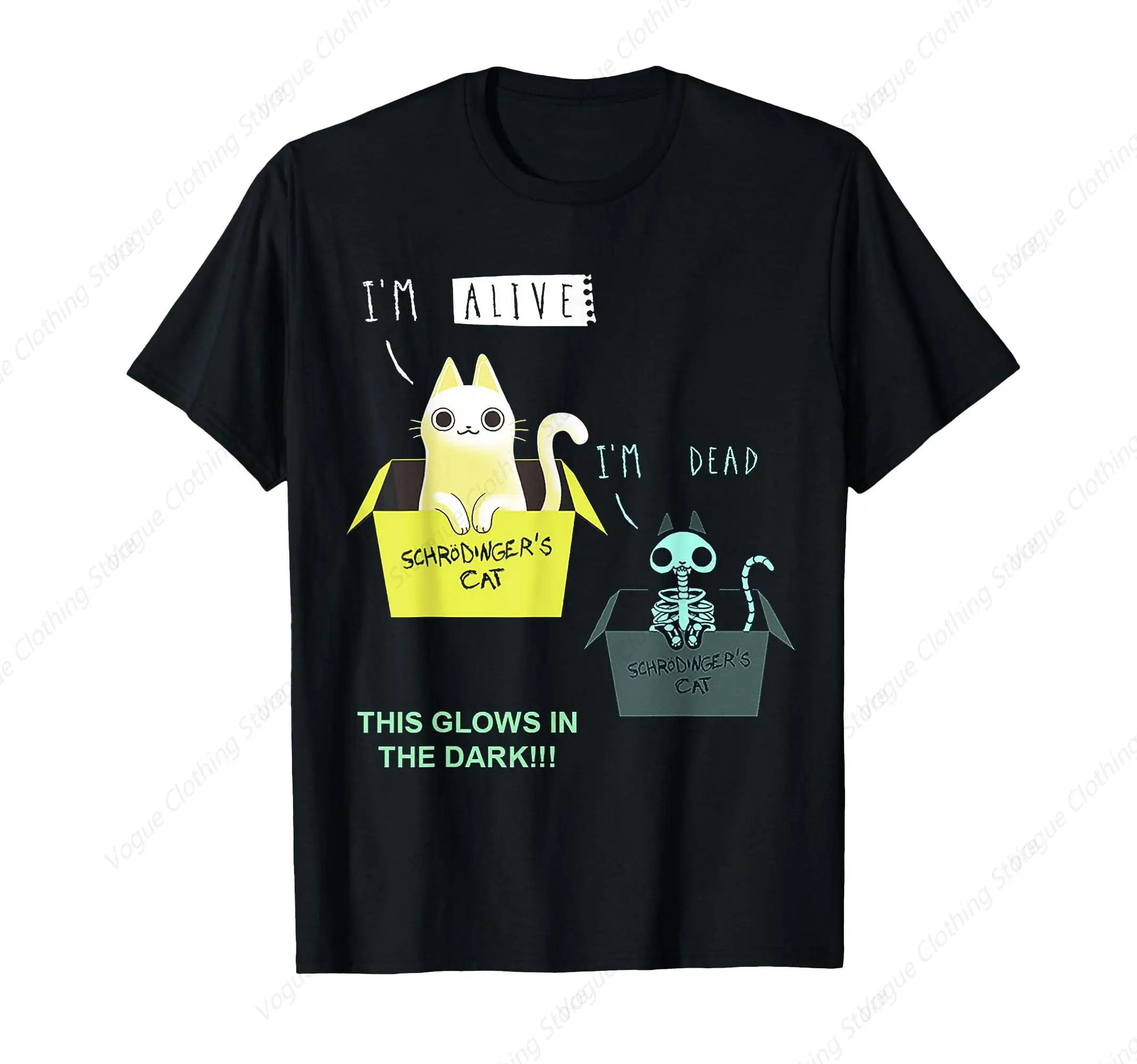 I'M Alive I'M Death Schrodinger'S Cat This Glows In The Dark T-Shirt Short Sleeves Cotton Tee Shirt Leisure Comfortable