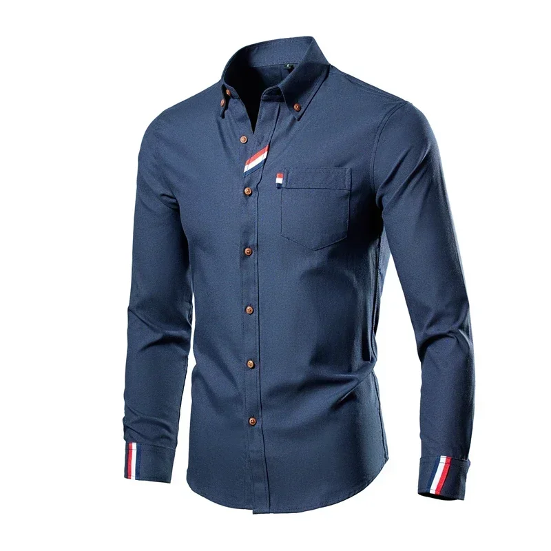 

Mens White Shirts Long Sleeve Korean Fashion Contrasting Stripe Designer Chemise Mariage Homme for Men Business Dress Shirt