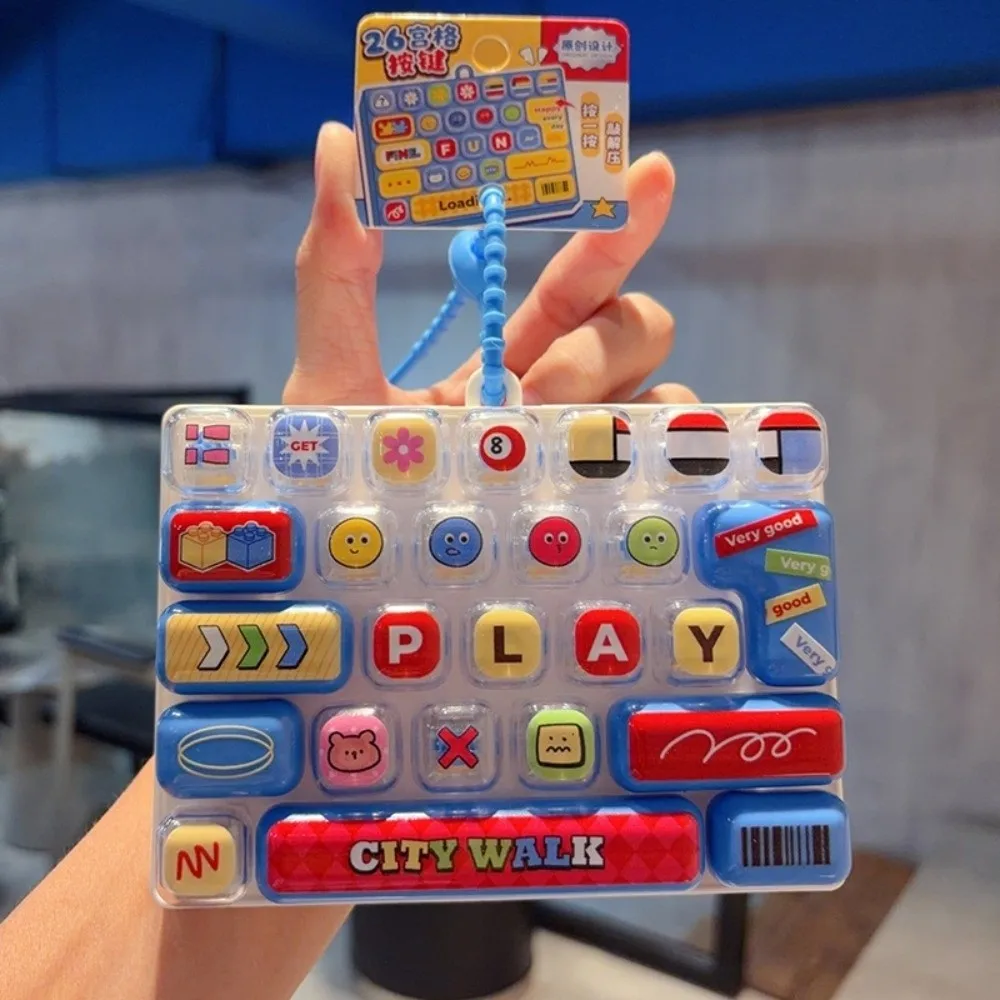 Portable 26 Grids Keyboard Clicker Keychain Cartoon Desktop Decoration Fingertip Button Keyring Decompression Relaxed Creative