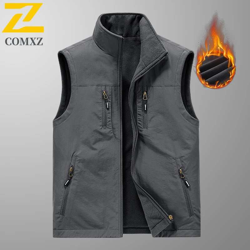 

2025 Men Fleece Winter Warm Sleeveless Jacket Outdoor Camping Hiking Stand Collar Waistcoat Lightweight Breathable Sports Vest