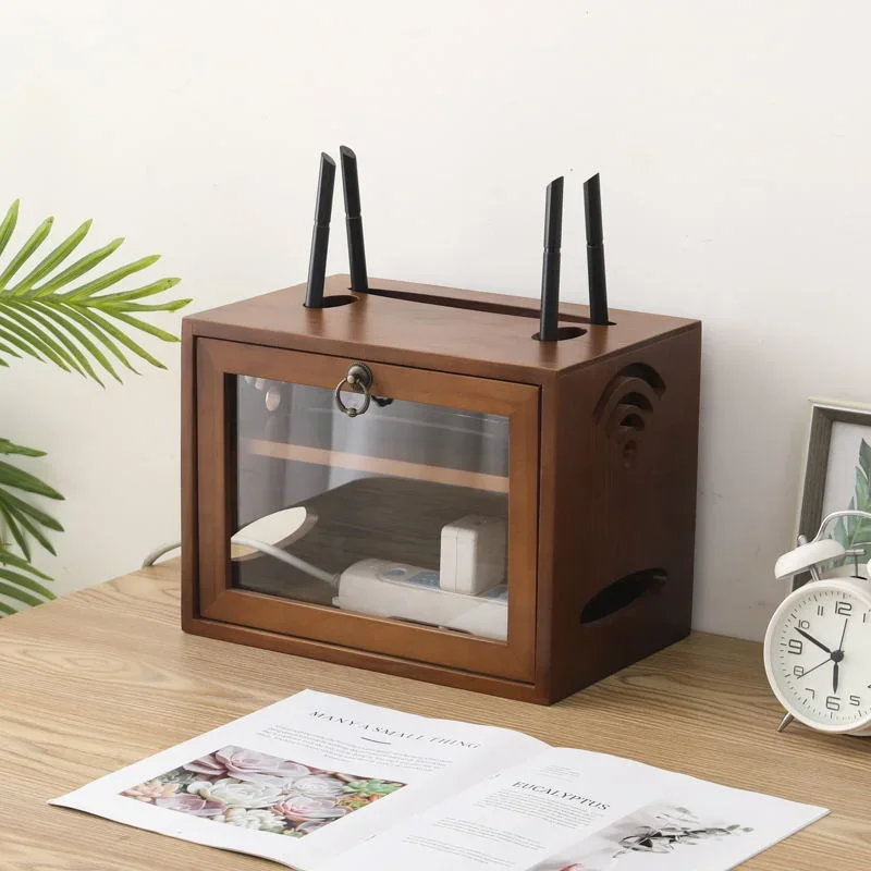 Solid Wood Router Storage Box Desktop Organizer for Set Top Box Light Luxury Plug Board Holder High Grade Cable Shelf