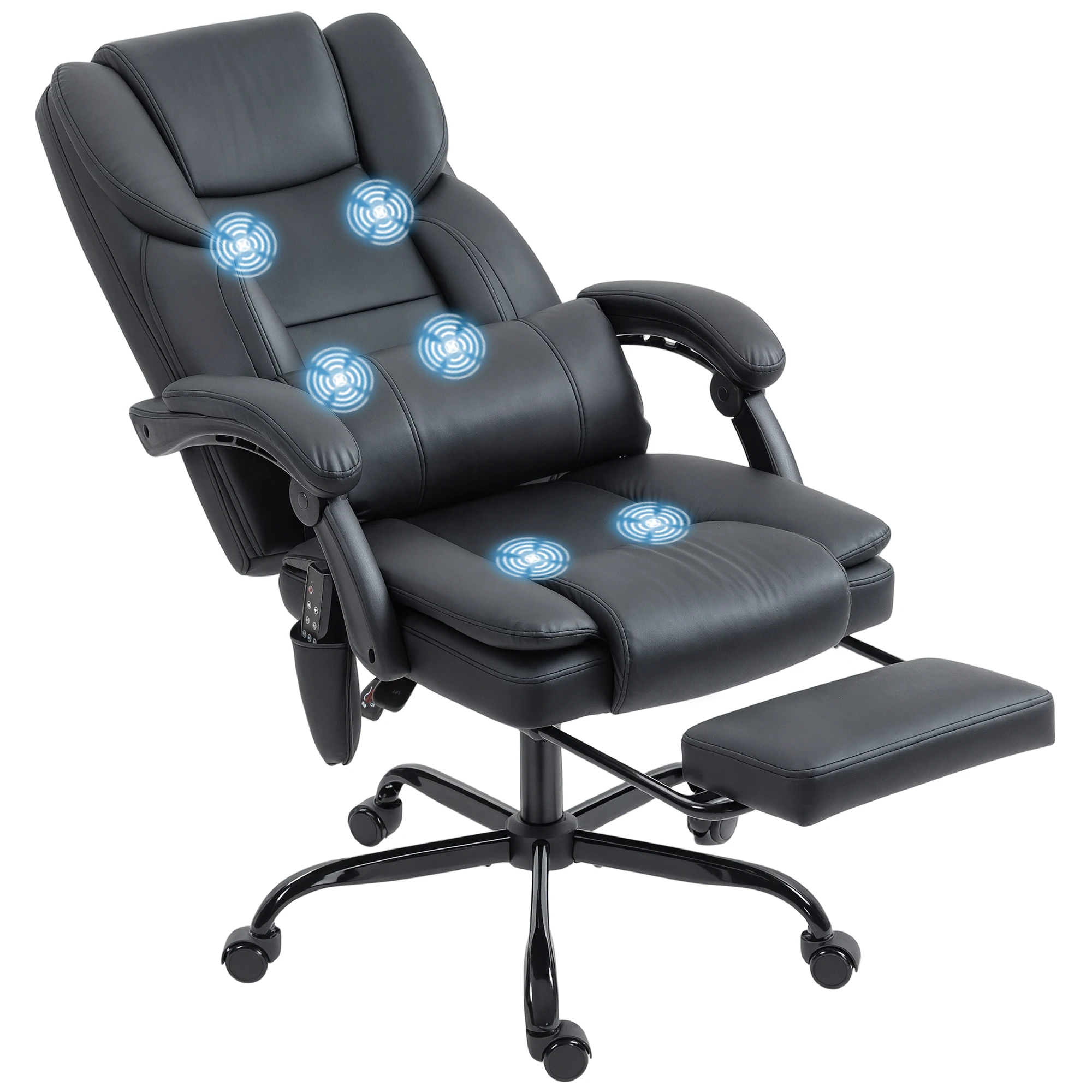 HOMCOM Massage Office Chair with Foot Rest and 6 Points Vibration, Executive Office Desk Chair with Scratch-resistant Faux Leather, Reclining Back, Comfy Lumbar Support, Remote, Black