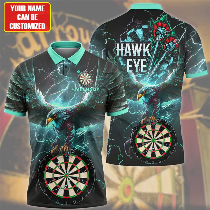 Hawk Eye Accuracy Darts Polo Shirt Men Add Your Name Unique Design Short Sleeve Lapel Shirts Darts Lovers Essential Polo Shirts
