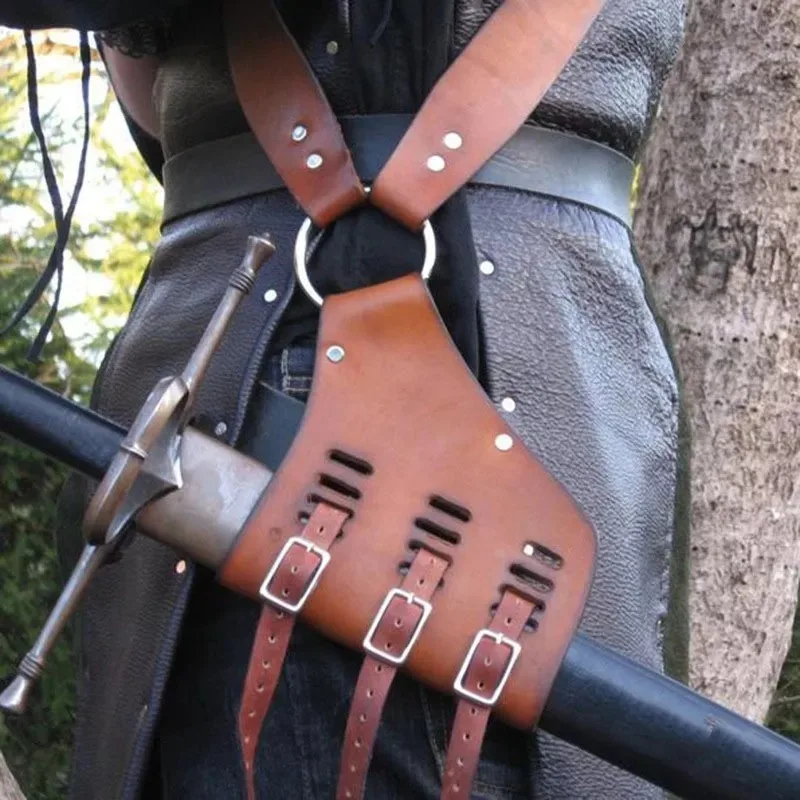 Funda de espada Medieval para hombre, correa de hombro para disfraz de LARP, accesorio para caballeros vikingos, armas de Rapiers, vaina de cuero PU