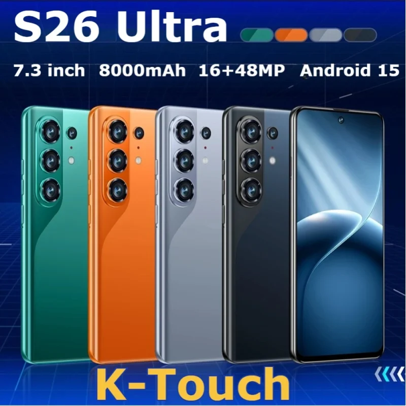 K-Touch Mobiltelefone für S26 Ultra Android 15 Smartphone 7,3 Zoll Handy 8000mAh Gesichtserkennung 5G Dual-SIM 16+48MP Kamera Globale Version Mobiltelefone