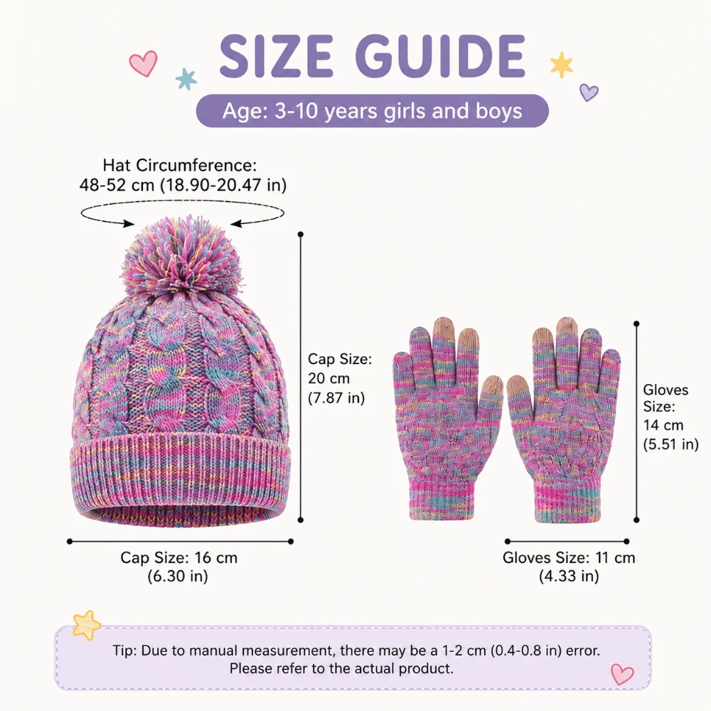 2Pcs/Set Fashion Winter Children Hat Gloves Set Lining Windproof Knitted Hats Gloves Thicken Pompom Touchscreen Gloves view 5