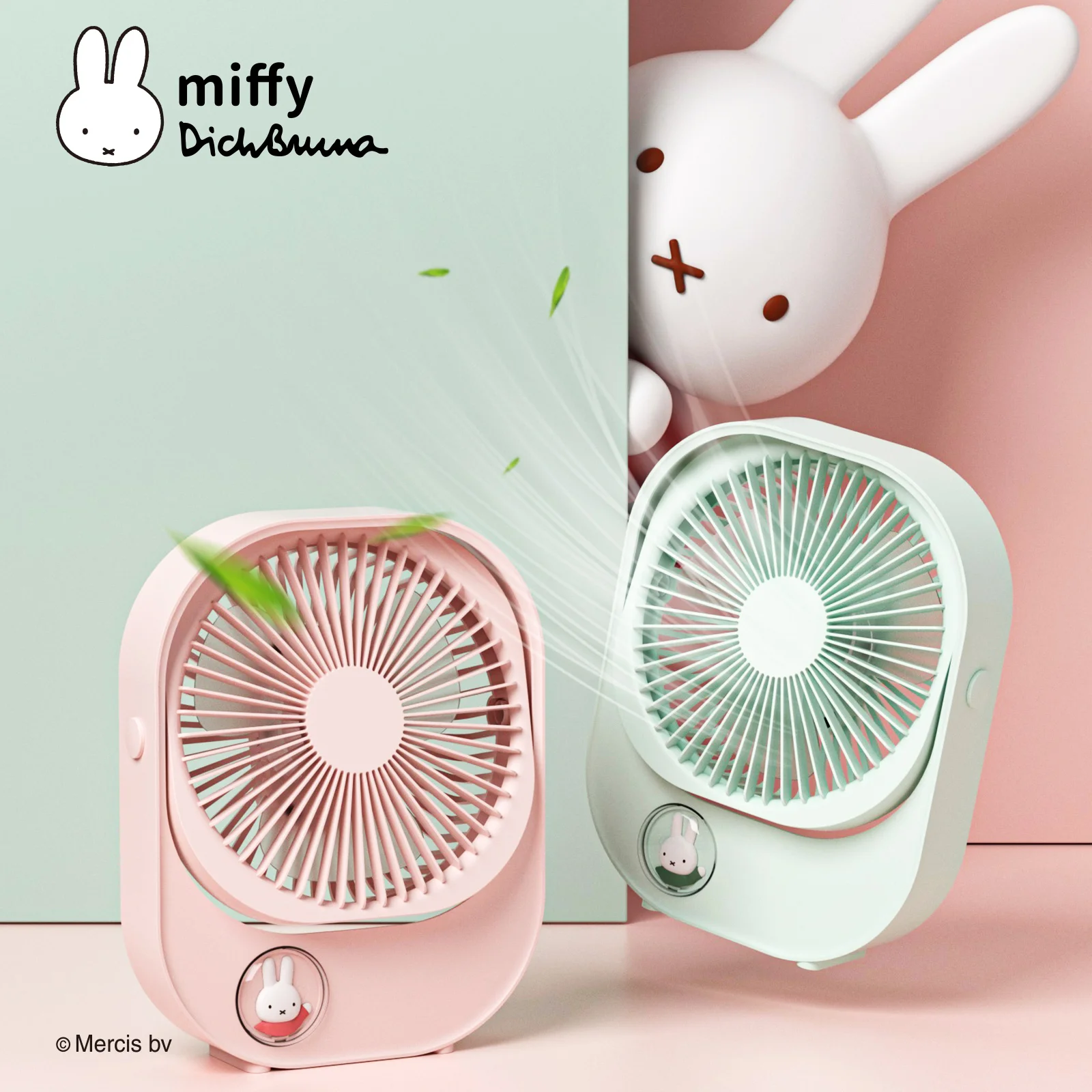 MIPOW &miffy Small Desk Fan Ultra Quiet Table Fan USB Rechargeable Strong Airflow Cooling Fan With 3 Speed Powerful Wind Office