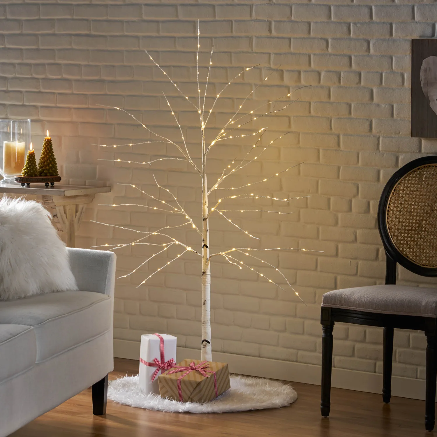 5FT Drzewo brzozowe 200LED, ciepły biały drut miedziany Światło brzozowe, podstawa 22 cm * 22 cm, Ip44 30 V 6 W